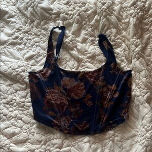 Joyfolie Navy and Brown Floral Velvet Tank Top